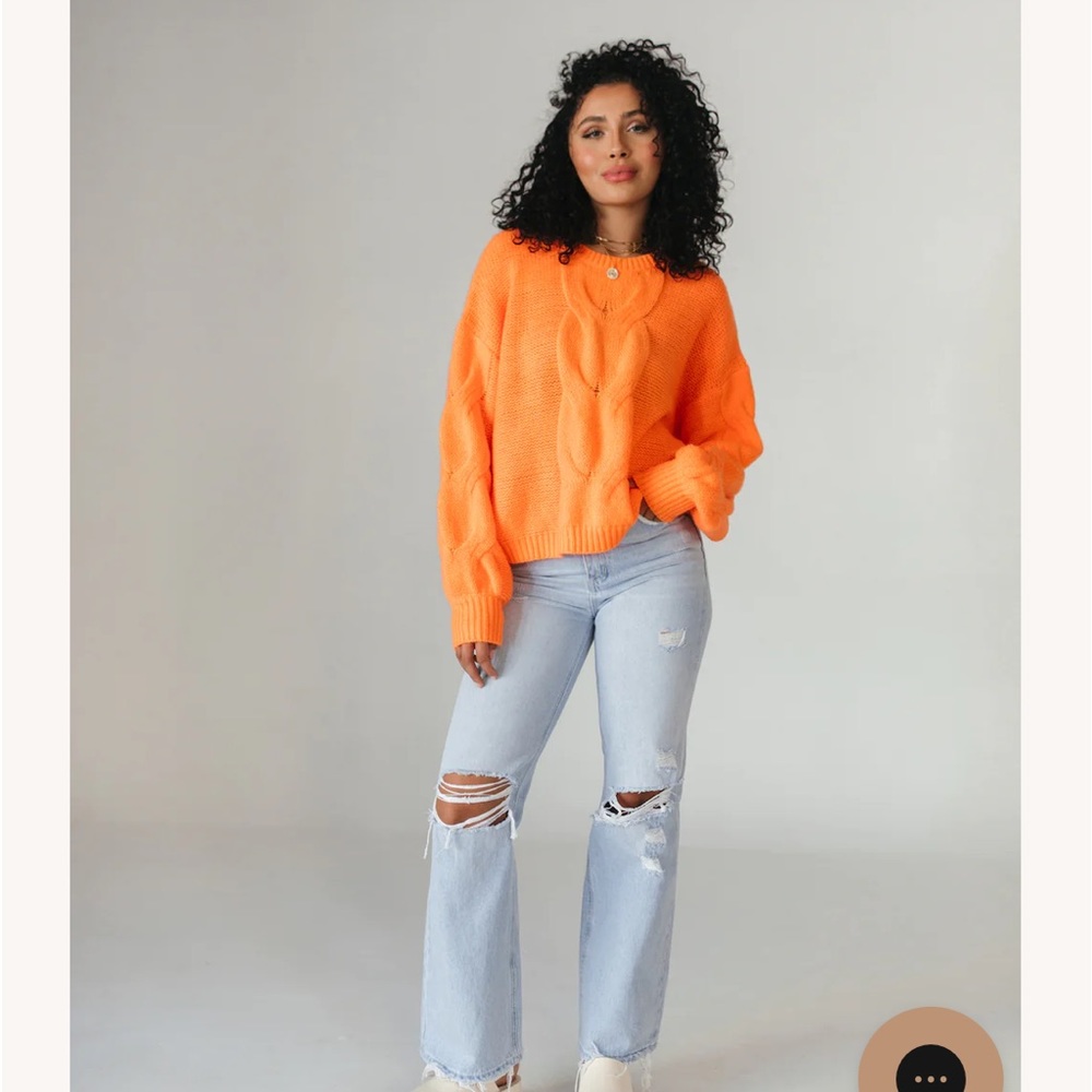 Orange Cable Knit Sweater Cardigan